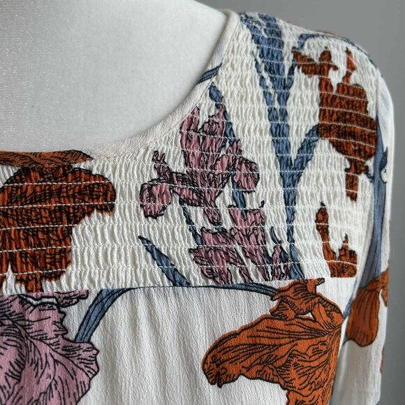 Kaffe Floral Blouse With Smocked Bodice & High-Low Sleeves – EU 38 (US 8) - Picture 4 of 8